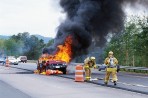 fire, crash, flames, vehicle, firefighter